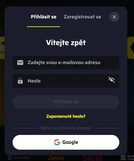 Autorizační formulář BDM Bet Casino